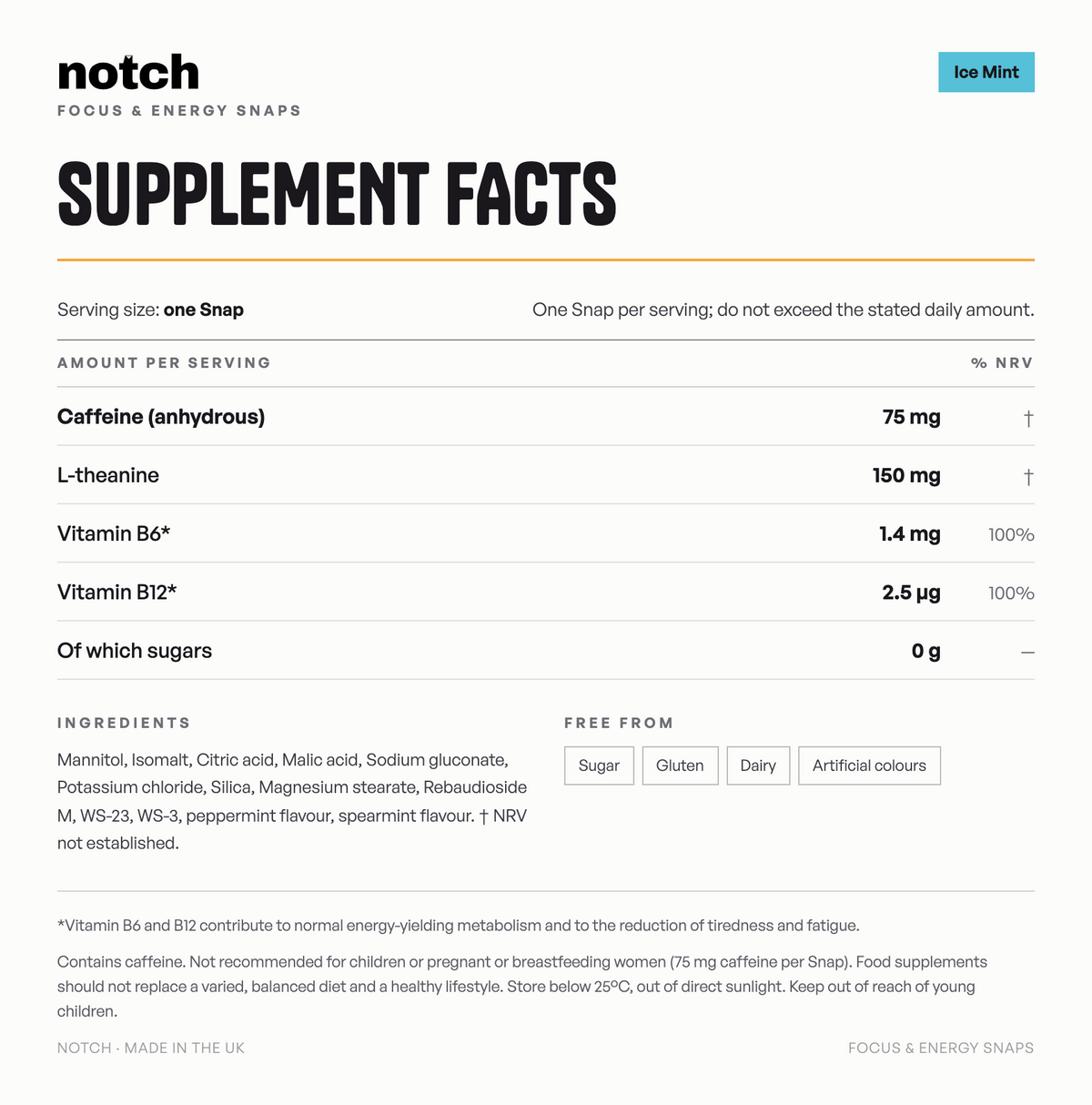 Notch Ice Mint — supplement facts panel